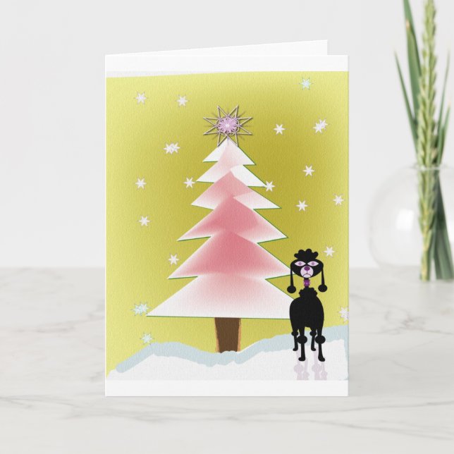 Cartão De Festividades Natal com uma caniche (Frente)