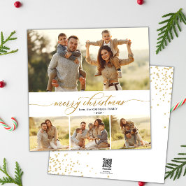 Cartão De Festividades Natal com várias fotos do Elegant Dourado Script 4