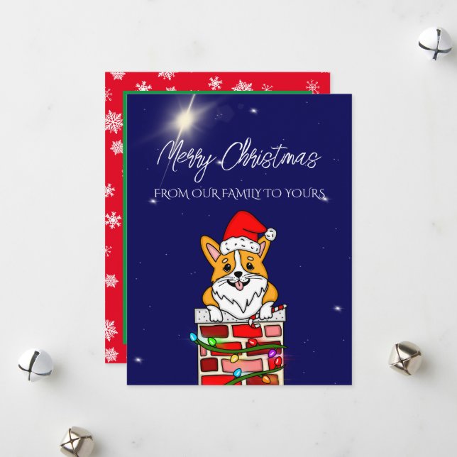 Cartão De Festividades Natal Corgi com Santa Hat Personalizado (Frente/Verso In Situ)