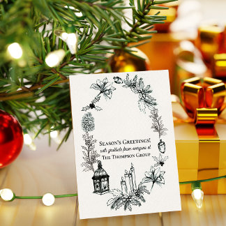Cartão De Festividades Natal Corporativo Botânico Vintage Elegante