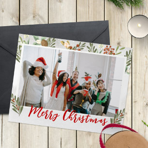 Cartão De Festividades Natal corporativo da Folhagem de Aquarela Elegante