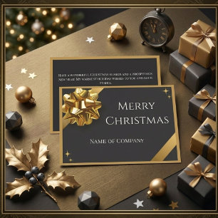 Cartão De Festividades Natal Corporativo Preto e Dourado Elegante com Laç