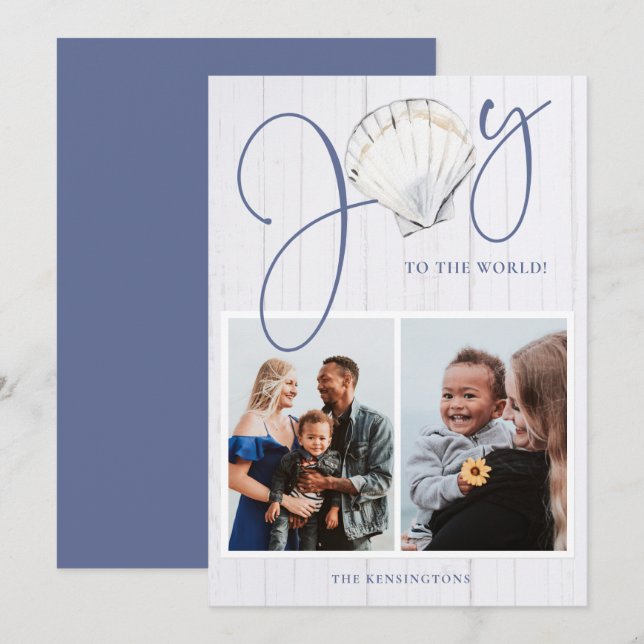 Cartão De Festividades Natal Costeiro Joy Seashell Holiday 2 Fotos (Frente/Verso)