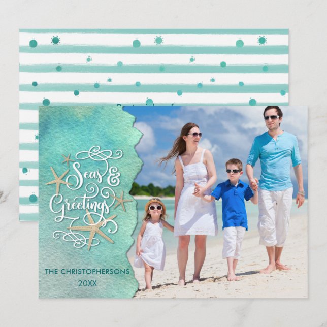Cartão De Festividades Natal costeiro SEAsons Saudações Foto (Frente/Verso)