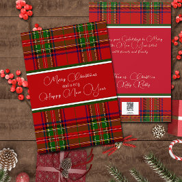 Cartão De Festividades Natal Country Vermelho Naval e Xadrez Verde  