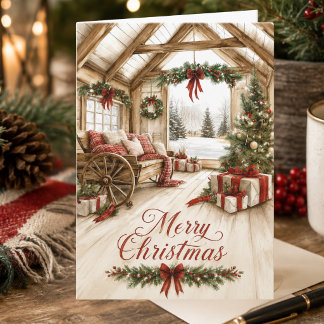 Cartão De Festividades Natal Country Vermelho Xadrez Rústico Feliz Natal