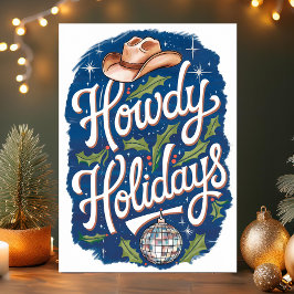 Cartão De Festividades Natal Cowboy Disco Ball Como vai Férias
