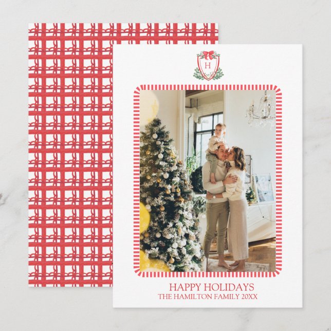 Cartão De Festividades Natal Crest Monograma Foto do Avô (Frente/Verso)