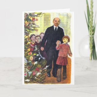 Cartão De Festividades Natal da aguarela do vintage com Lenin