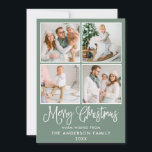 Cartão De Festividades Natal da Caligrafia Moderna 4 Fotos Sage Verde<br><div class="desc">Placa de Férias Modernas,  Roteiro de Caligrafia Feliz Natal 4 - Sage Green</div>