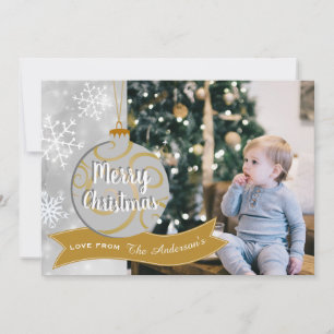 Cartão De Festividades Natal da Cinza Silver Dourada Bauble