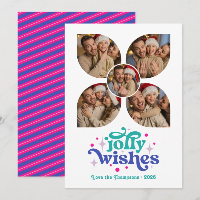 Cartão De Festividades Natal da Colagem de Fotografias com Pop Cósmico (Frente/Verso)