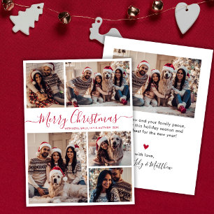 Cartão De Festividades Natal da Colagem de Fotografias do Elegante Red Ca