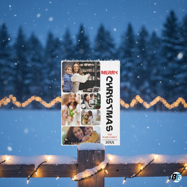 Cartão De Festividades Natal da Colagem de Fotografias Negra Moderna Eleg (Criador carregado)