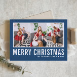 Cartão De Festividades Natal da Colagem de Fotos Azul da Tipografia Moder<br><div class="desc">Feliz Natal! Mande seus desejos calorosos esta temporada com este cartão de Natal personalizável para colagem de fotos. Apresenta uma tipografia simples com fundo azul. Personalize adicionando suas fotos,  nomes,  ano e outros detalhes. Este cartão de Natal moderno está disponível em outras cores e estoque de papelão.</div>