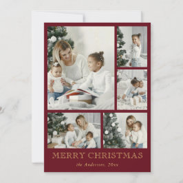 Cartão De Festividades Natal da Colagem de Fotos da Família Elegante Simp