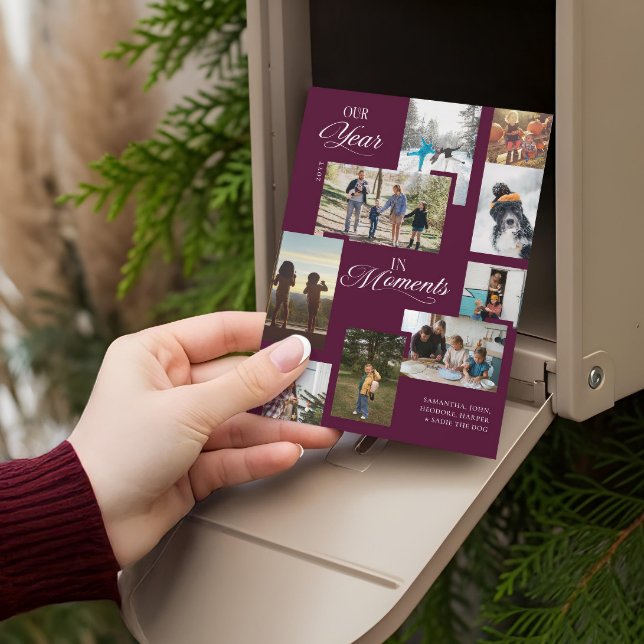 Cartão De Festividades Natal da Colagem de Fotos da Família em Momentos (Year in Moments Family Photo Collage Christmas Holiday Card)