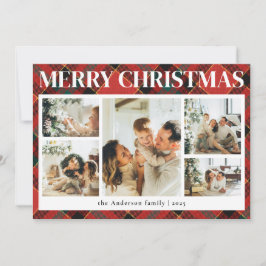 Cartão De Festividades Natal da Colagem de Fotos da Xadrez de Tipografia