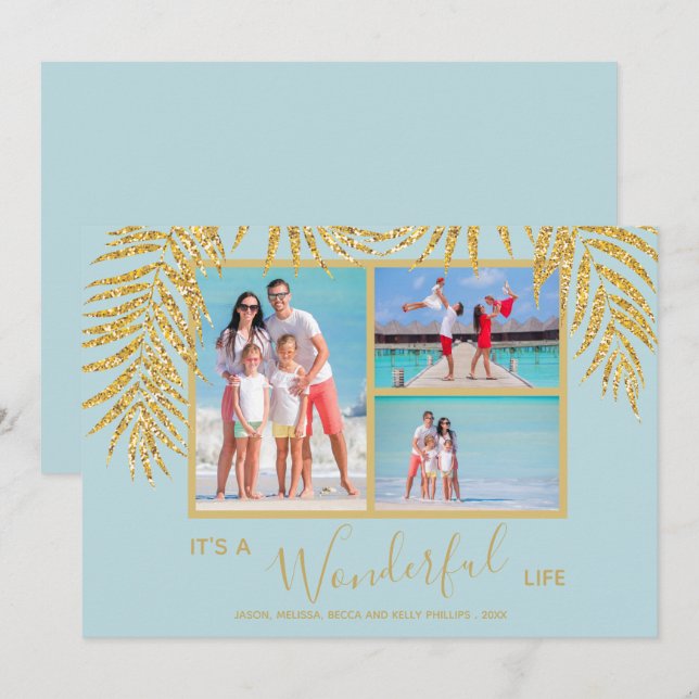 Cartão De Festividades Natal da Colagem de Fotos das Palmas Costeiras (Frente/Verso)