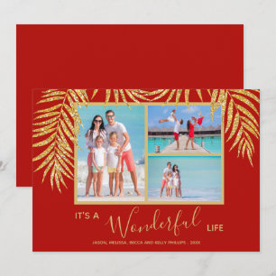 Cartão De Festividades Natal da Colagem de Fotos de Palms Douradas