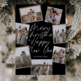 Cartão De Festividades Natal da Colagem de Fotos do Black Modern Boho 8