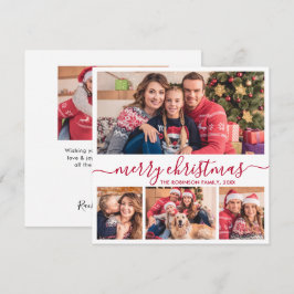 Cartão De Festividades Natal da Colagem de Fotos do Elegant Red Script 4