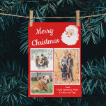 Cartão De Festividades Natal da Colagem de Fotos do Pai Natal Vermelho e<br><div class="desc">Este cartão festivo e divertido de fotos está pronto para ser personalizado com três das suas próprias fotos e a sua própria mensagem e apresenta um esquema de cores vermelhas e brancas com um gráfico de estilo retrô Papai Noel ao lado da mensagem "Feliz Natal" em letras brancas.</div>