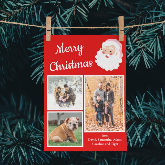 Cartão De Festividades Natal da Colagem de Fotos do Pai Natal Vermelho e  (Criador carregado)