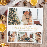 Cartão De Festividades Natal da Colagem de Fotos Dourada Elegante 4<br><div class="desc">Cartão de Férias de Natal Feliz, Manuscrito e Dourado para Colagem de Fotos, Branco Minimalista e Branco de Caligrafia Elegante. Este modelo de cartão de fotos festivo, mimalista, cômico, de quatro (4) fotos apresenta uma bonito colagem fotográfica e diz "Feliz Natal"! O texto de saudação do "Feliz Natal" é escrito...</div>
