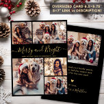 Cartão De Festividades Natal da Colagem de Fotos em feliz e Brito 5<br><div class="desc">Feliz de Caligrafia Elegante simples moderna e Bright Script Black e Dourada 5 Photo Collage Feliz Cartão de Férias de Natal. , POR FAVOR, ESSAS PLACAS DE TAMANHO X 8, 75" DE 6, 5" SÃO MAIORES QUE A MÉDIA, DEVIDO AO TAMANHO MAIOR DA PLACA, É QUASE CERTO QUE OS CUSTOS...</div>