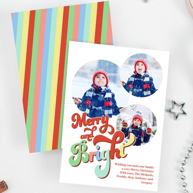 Cartão De Festividades Natal da Colagem de Fotos felizes e Brilhantes (Merry and Bright Christmas holiday photo card.)