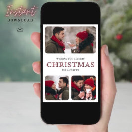 Cartão De Festividades Natal da Colagem de Fotos Mínima 6 Vermelha Modern