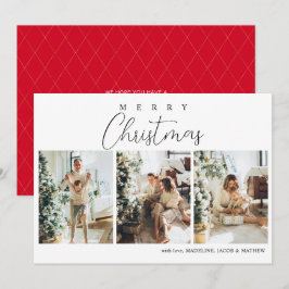 Cartão De Festividades Natal da Colagem de Fotos Vermelha Minimalista Sim