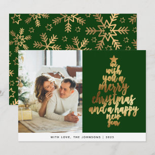 Cartão De Festividades Natal da Dourada Família Verde Clássica Elegante