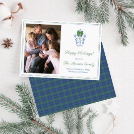 Cartão De Festividades Natal da Família de Arcos Verdes Monogramas Elegan