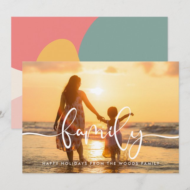 Cartão De Festividades Natal da família de caligrafia moderna (Frente/Verso)