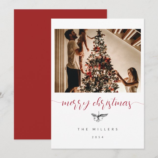 Cartão De Festividades Natal da família de desenhos Black White Berries (Frente/Verso)