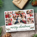 Cartão De Festividades Natal da família de fotos 5 para a caligrafia verd<br><div class="desc">A Carta de Natal Merry Collage da Família Fotográfica do Script de Caligrafia Moderno 5 inclui Watercolor Christmas Holly Berries - Script Verde</div>