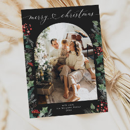 Cartão De Festividades Natal da família de fotos Chic Dark Foliage Arch 1