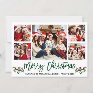 Cartão De Festividades Natal da família de fotos Green 5 do Script de Pi