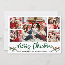 Cartão De Festividades Natal da família de fotos Green 5 do Script de Pin