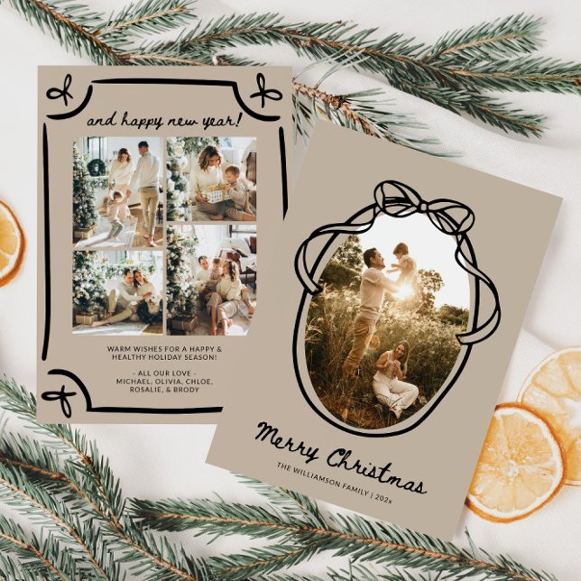 Cartão De Festividades Natal Da Família Desenhada À Mão (Whimsical Hand Drawn Family Photo Christmas Card)