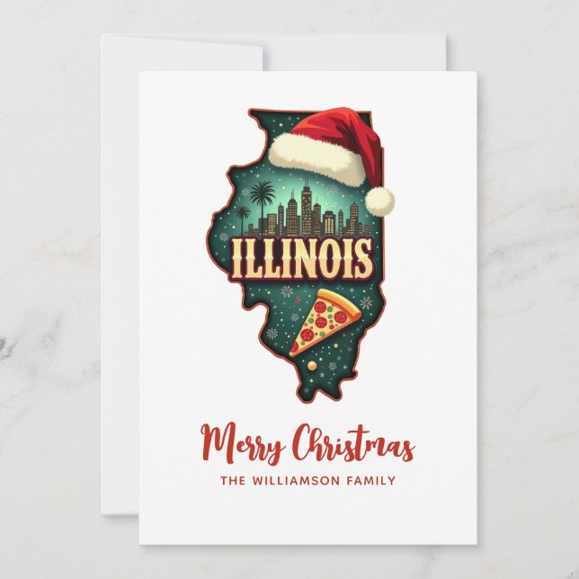 Cartão De Festividades Natal da Família do Mapa do Estado de Illinois (Frente)