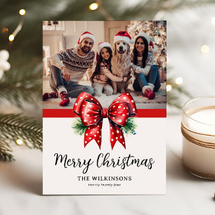 Cartão De Festividades Natal da família Elegant Ribbon