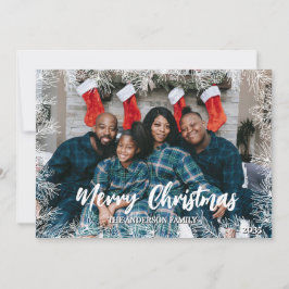 Cartão De Festividades Natal da Família Elegante Moderna e Branca Verde