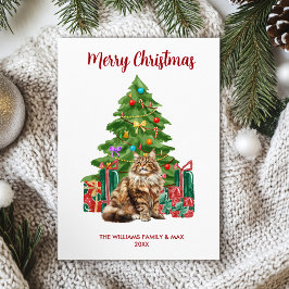 Cartão De Festividades Natal da Família Gato Maine Coon