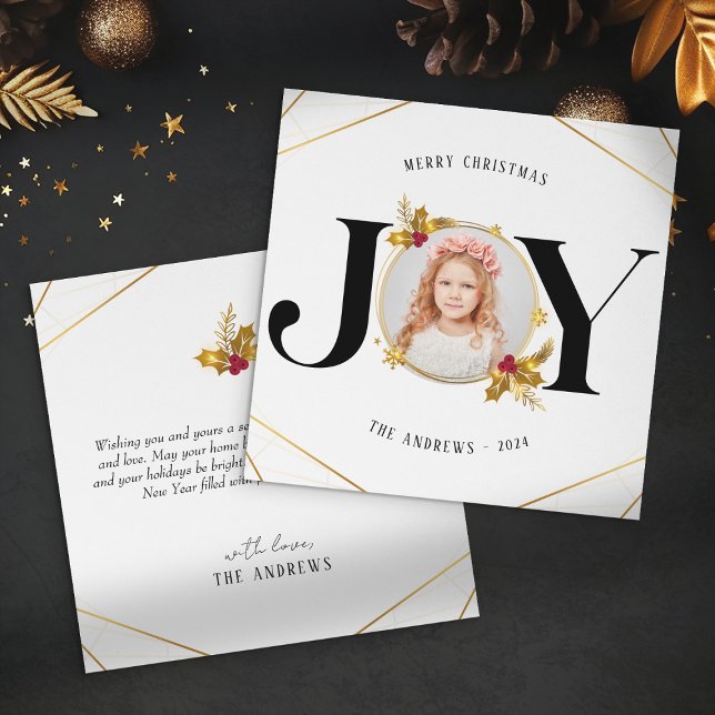 Cartão De Festividades Natal da família geométrica Dourada moderna (Criador carregado)