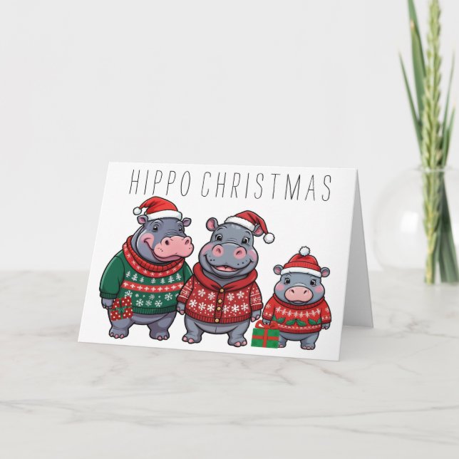 Cartão De Festividades Natal da família Hippo (Frente)