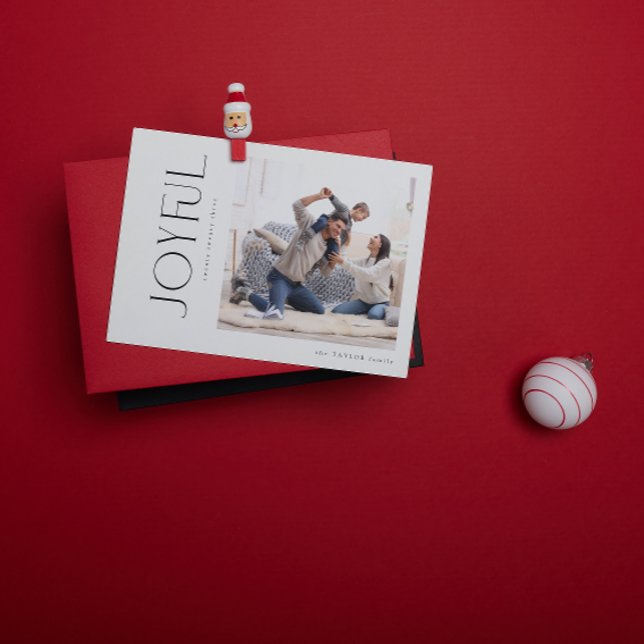 Cartão De Festividades Natal da família minimamente alegre moderna (Spread Joy! Send a Personalized 'Joyful' Holiday Card 📸🎄 [Your Photo Here])