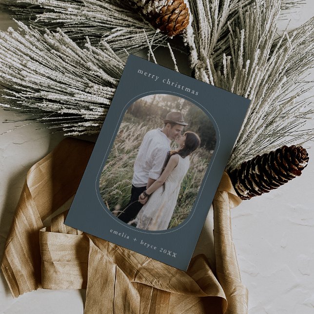 Cartão De Festividades Natal da Família Moderna Simples e Azul EMELIA (EMELIA Blue Simple Modern Family Photo Christmas Holiday Card)